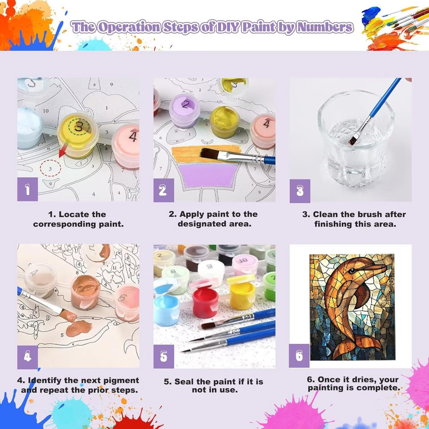 WEISHIWE Delfino Dipingere con i Numeri per Adulti, 70x90cm a-320 | Paint by Numbers Kit con Pennelli e Acrilico Pigmento, Fai da te Olio La Pittura di Numeri Kit, Decora la Casa, senza Cornice
