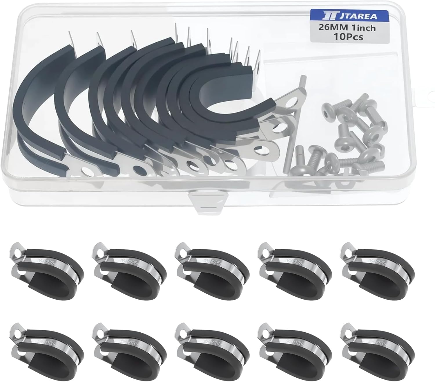1/4 Inch 304 Stainless Steel Cable Clamps 1/4" Cable Clamp Rubber Coated Wire Clip Pipe Clamp with Screws