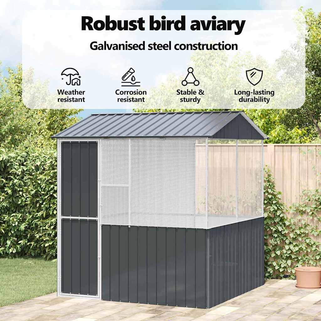 vidaXL Vogelkäfig Anthrazit 215 x 209 x 230 cm Verzinkter Stahl, Garten und Terrasse, große rechteckige Voliere, Moderne, robuste Vogelkäfig für Haustiere, anthrazit