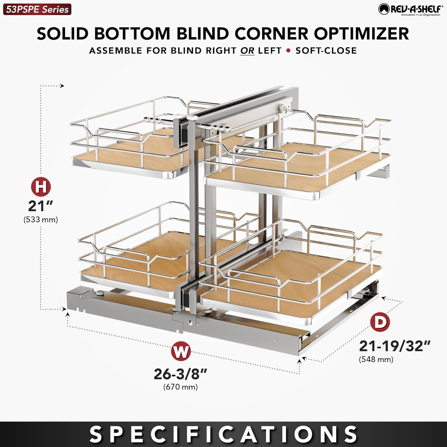 Rev-A-Shelf Maple Two-Tier Elite Optimizer w/Soft-Close for 15" Blind Corner Cabinet Openings