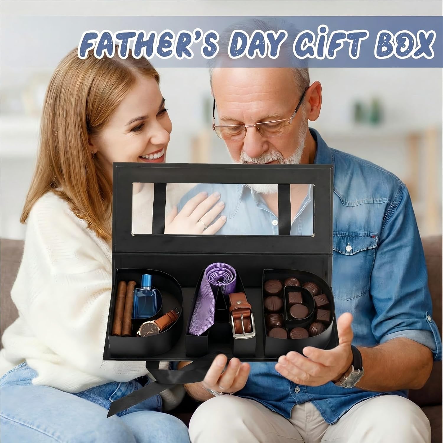 Weekgrat 4 Pack Black Dad Boxes for Fathers Birthday with Flower LED Lights Fillable Cardboard Floral Boxes for Arrangements Chocolate Rose Packaging Gift Decoration for Dad Birthday