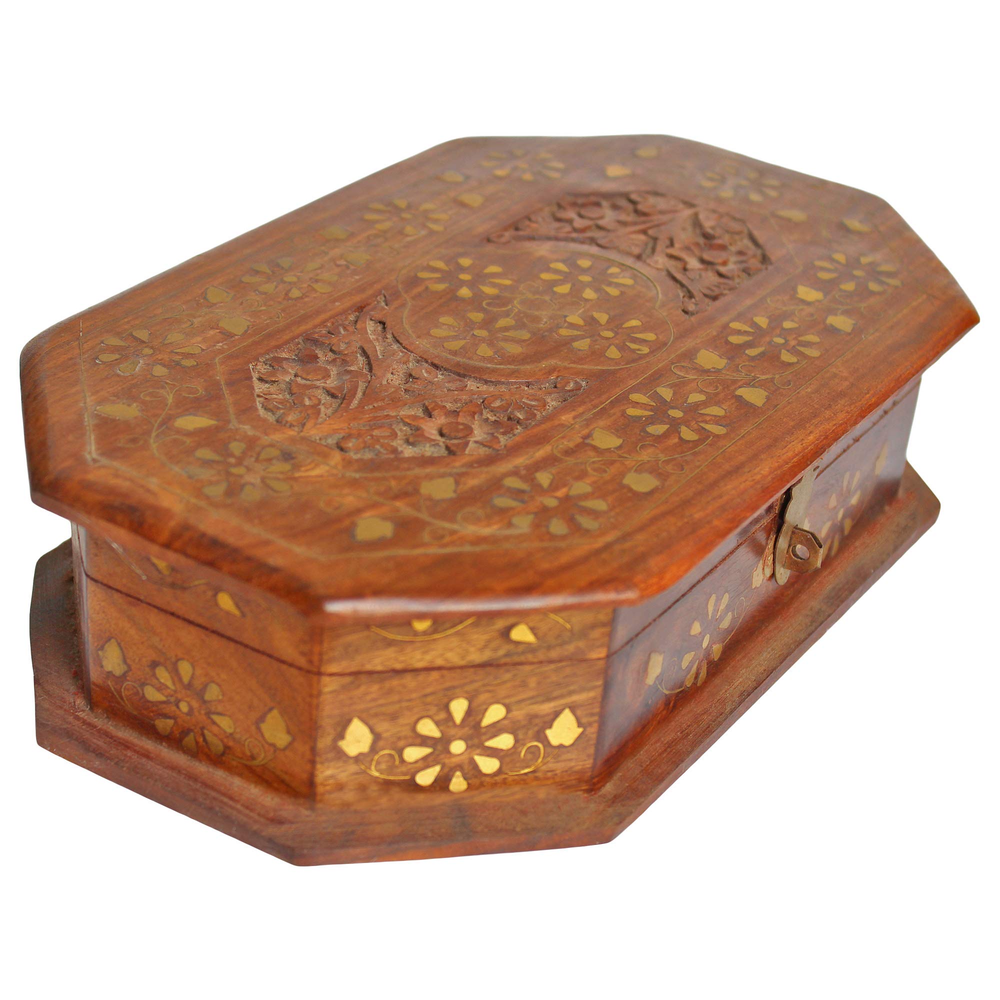 ITOS365 Handmade Decorative Wooden Jewelry Box I Jewelry Organizer Keepsake Box Treasure Chest Trinket Holder Watch Box 8 x 5 Inches Gifts