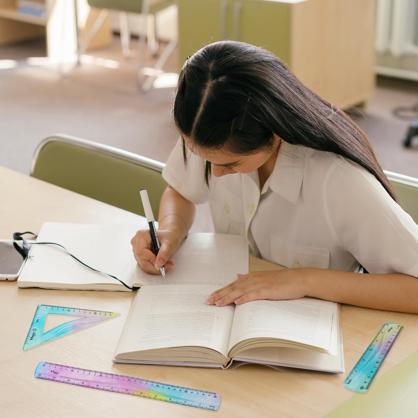 5 Pcs Flexible Rulers, 6inch 8inch 12inch Bendable Straight Ruler Triangle Ruler Protractor Soft Shatterproof Plastic Flexible Rulers with Centimeter and Inch Scales for School Classroom Office Home - Image 7