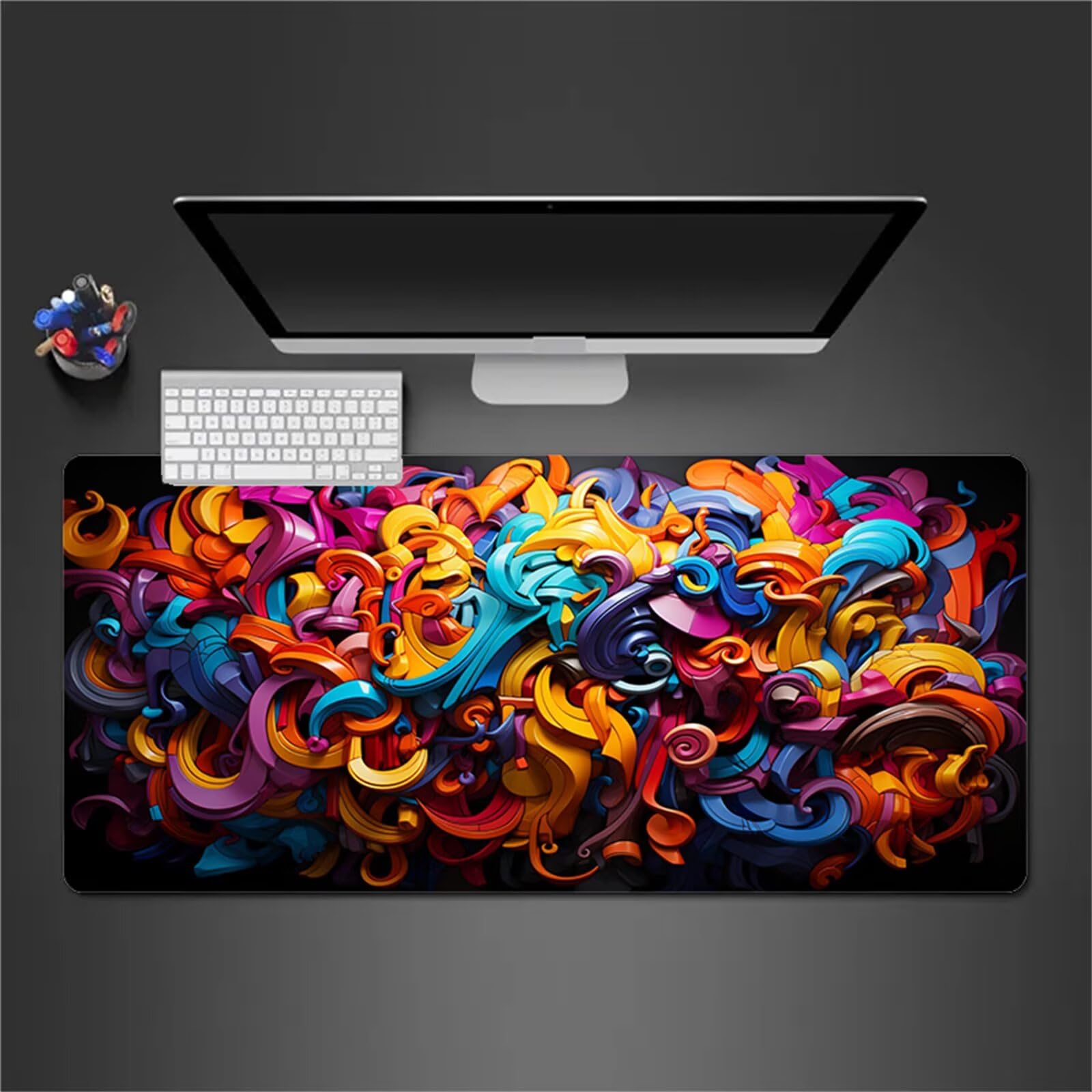 1200x600x2mm Tappetino Mouse XXL,Astratto colorato Grande Mouse Pad,Sottomano Scrivania con Bordi Cuciti,tappetino per mouse Gaming Lavabile per Ufficio,PC,Mouse e Tastiera