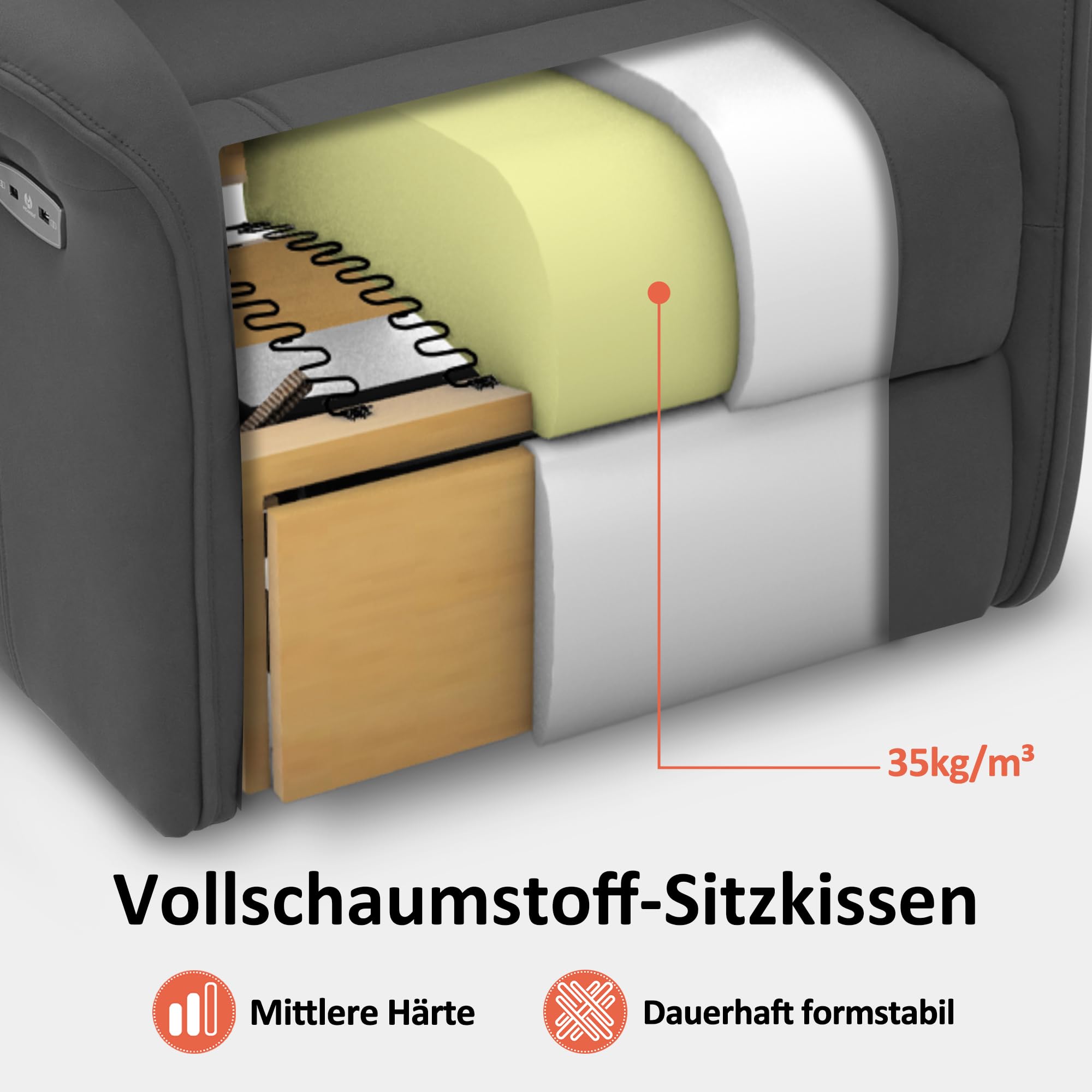 M MCombo Fernsehsessel mit Aufstehhilfe Elektrisch 2 Motoren, mit Massage & Heizung, Relaxsessel mit Liegefunktion bis 160° 35D Vollschaum-Sitzkissen 7584 (Mikrofaser, Grau)