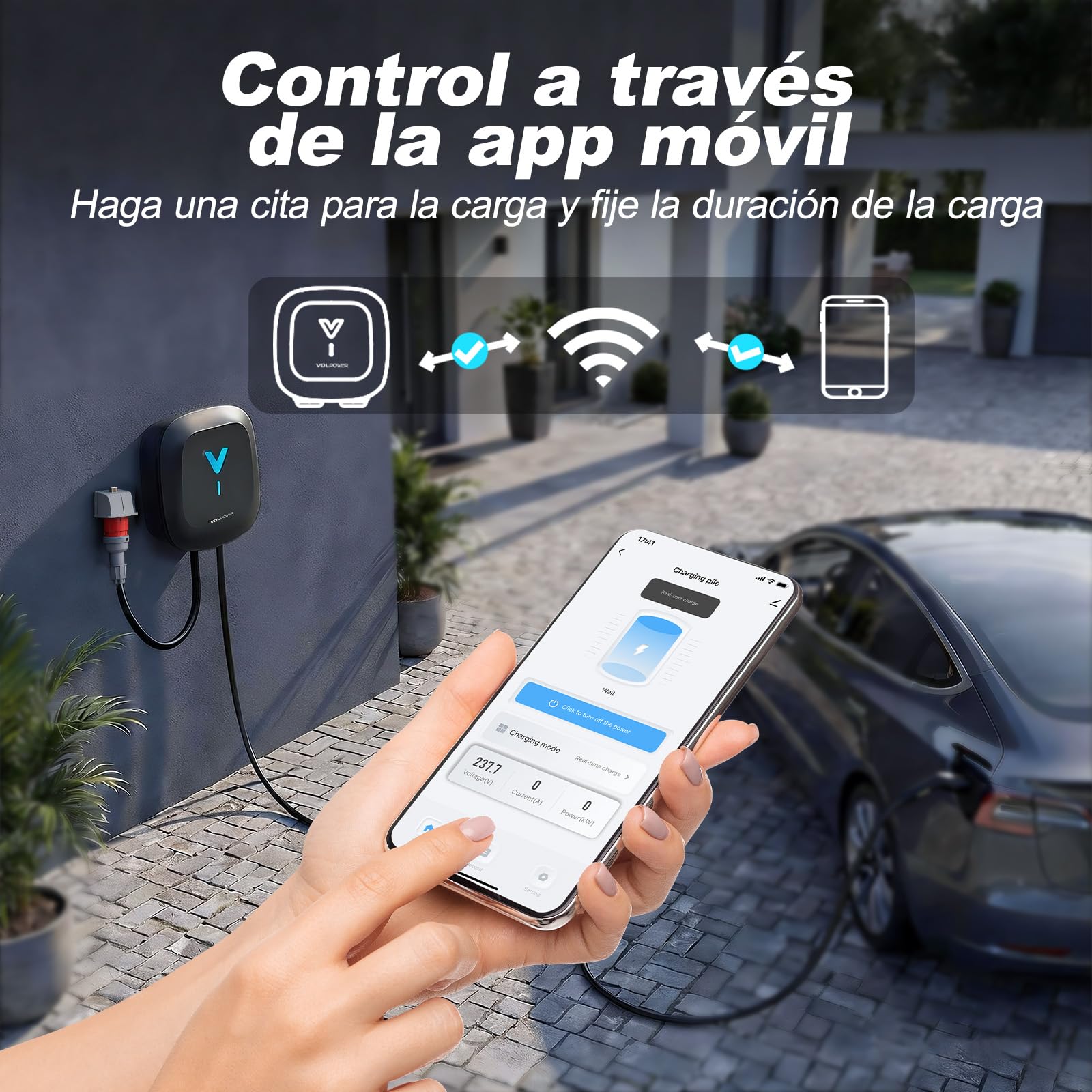 VDLPOWEREU Wallbox , Cargador para Vehículo Eléctrico 22kW,6-32A Type 2 Trifásico, Wi-Fi, Bluetooth, Interior/Exterior, soporte de enchufe, Protección IP67 para BEV/PHEV - 4