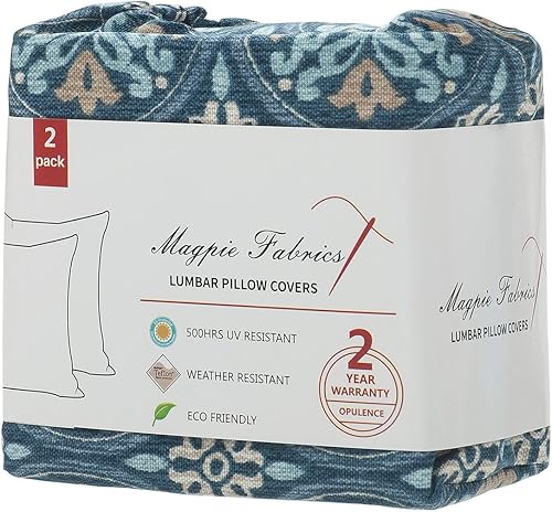 Miniatura 6 de Magpie Fabrics Paquete de 2 fundas decorativas para cojín lumbar de exteriores de 12 x 20 pulgadas, impermeables, rectangulares, decorativas, para