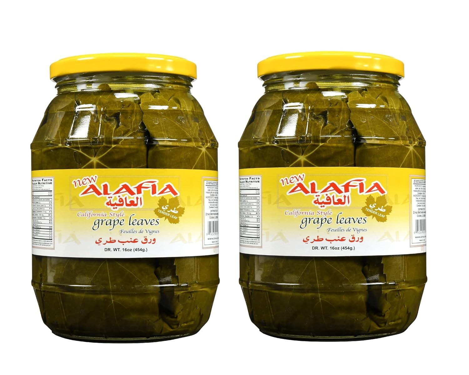 Al Afia California Style Grape Leaves California Style - Tender Leaves Premium Quality- 16 Oz-475 Gm. Pack of 2 Jars - ورق عنب طري العافية