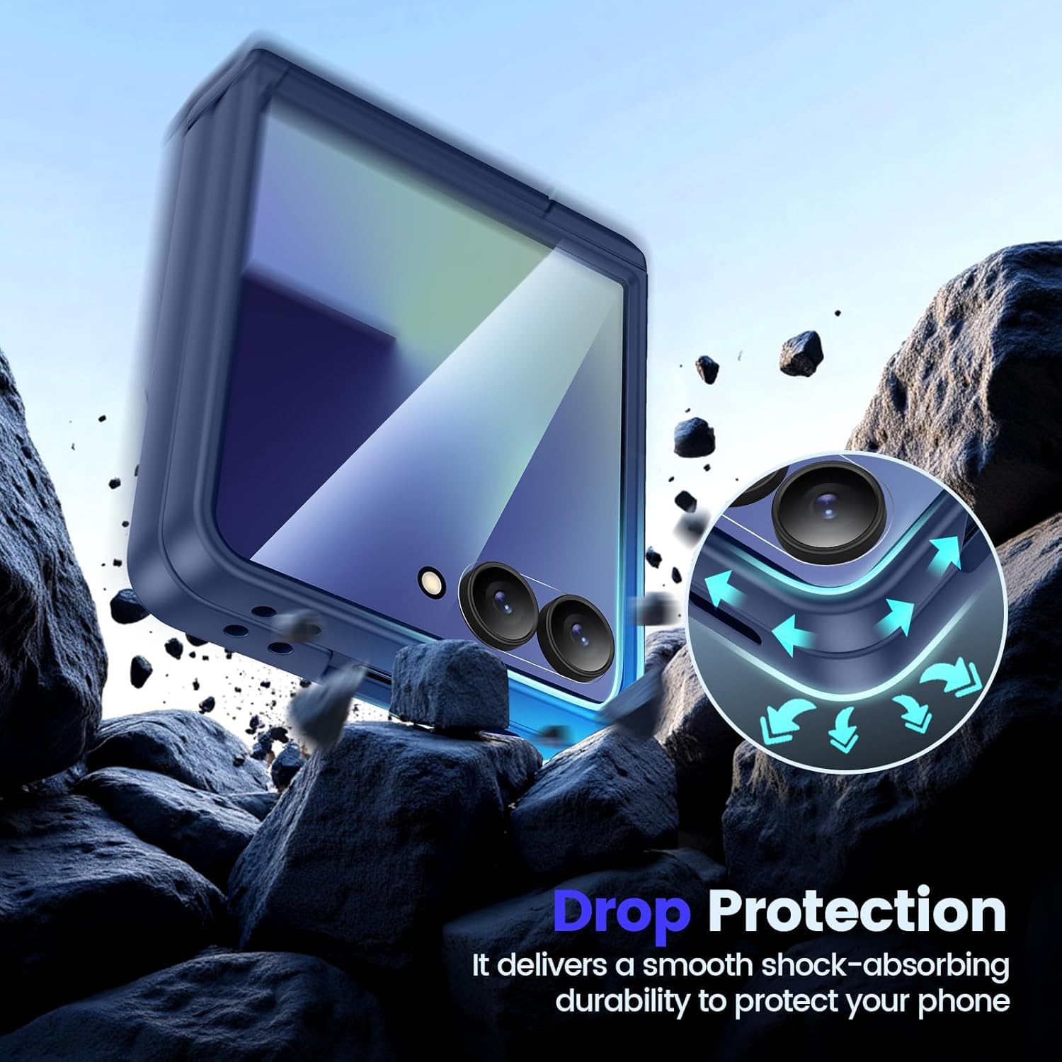 VEGO for Z Flip 7 Case with Screen Protector & Belt Clip [Hinge Protection & Foldable Kickstand] Hard PC Cover Shockproof Anti-Drop & Support Wireless Charing Case for Samsung Galaxy Z Flip 7-Blue