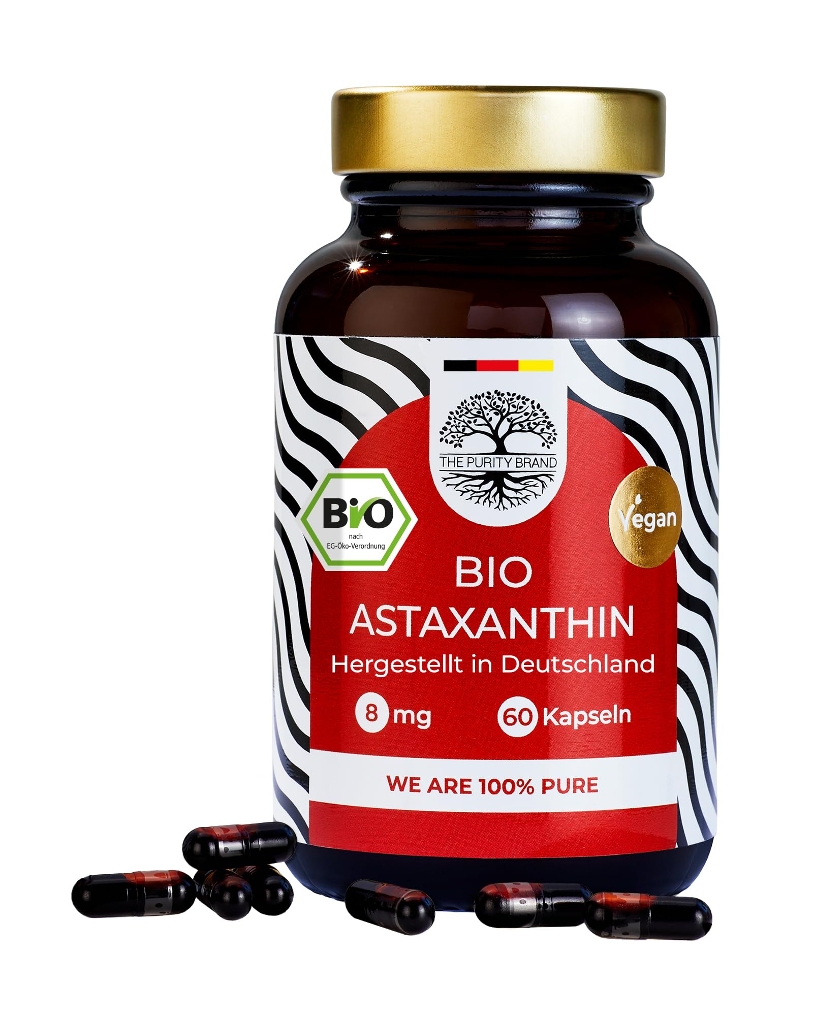 Bio Astaxanthin 60 Kapseln - 2 Monate Vorrat - Hochdosiert 8mg - Reinsubstanz - Nahrungsergänzungsmittel - Vegan & laborgeprüft - The Purity Brand