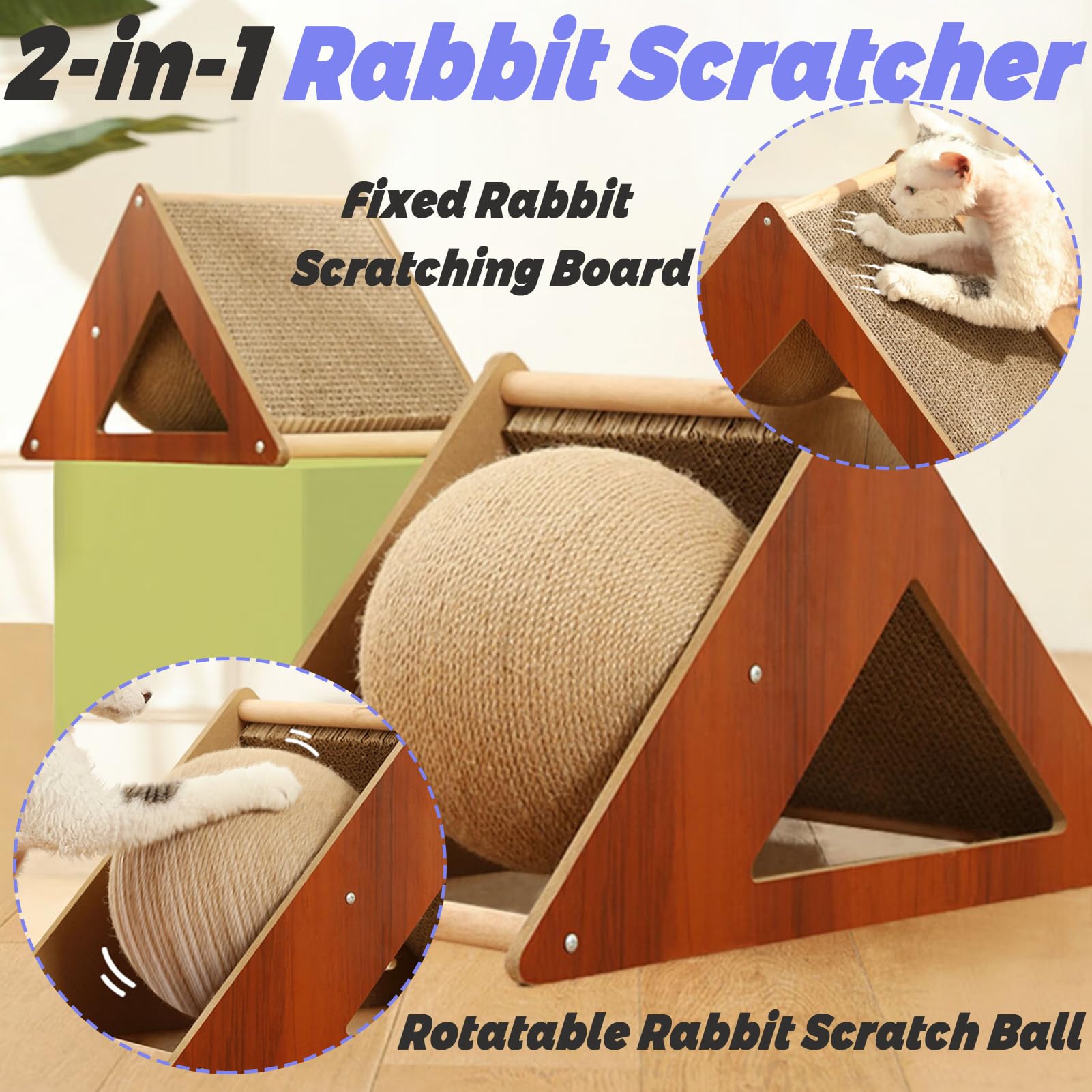 Kaninchen Kratzunterlage Karton, Natürlicher Sisal Bunny Kratzball 2-in-1 Kaninchen Anreicherung Spielzeug Haustier Kratzbaum Interaktives Spielzeug für Indoor Hasen Frettchen Chinchillas