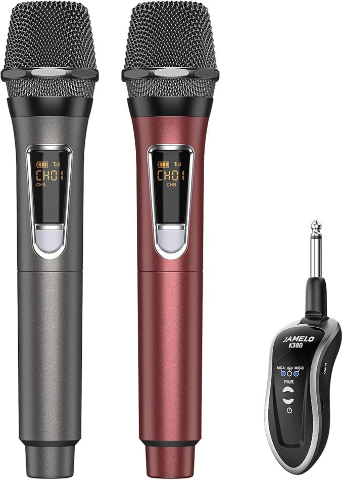 JAMELO Wireless Microphones UHF Metal Dual Handheld Microphone Cordless