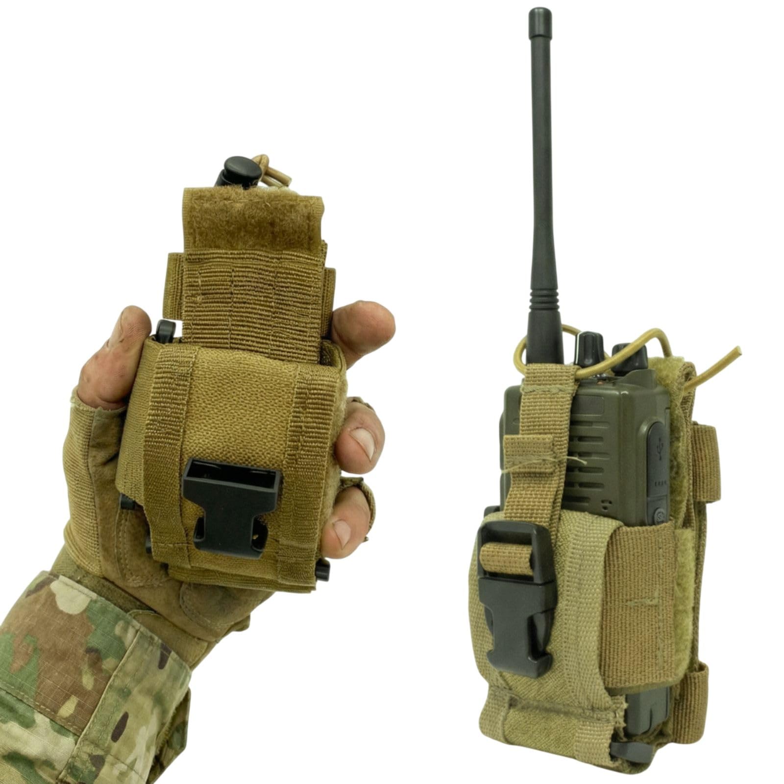 Tasca porta radio tattica MOLLE universale compatibile gilet zaini cinture 4 colori Tan