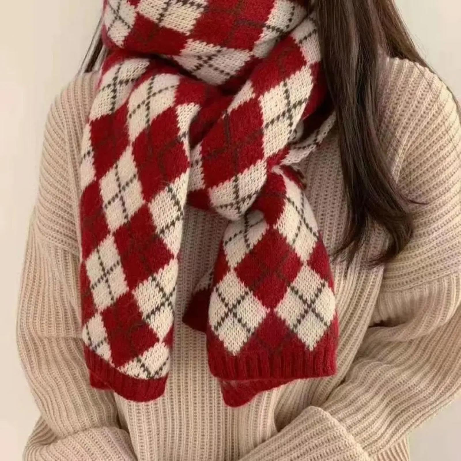 Schals Tücher Halstuch Scarf Mode Warm Gestrickte Plaid Schal Winter Weiche Schals Rhomboid Verdickt Schal Wrap Frauen