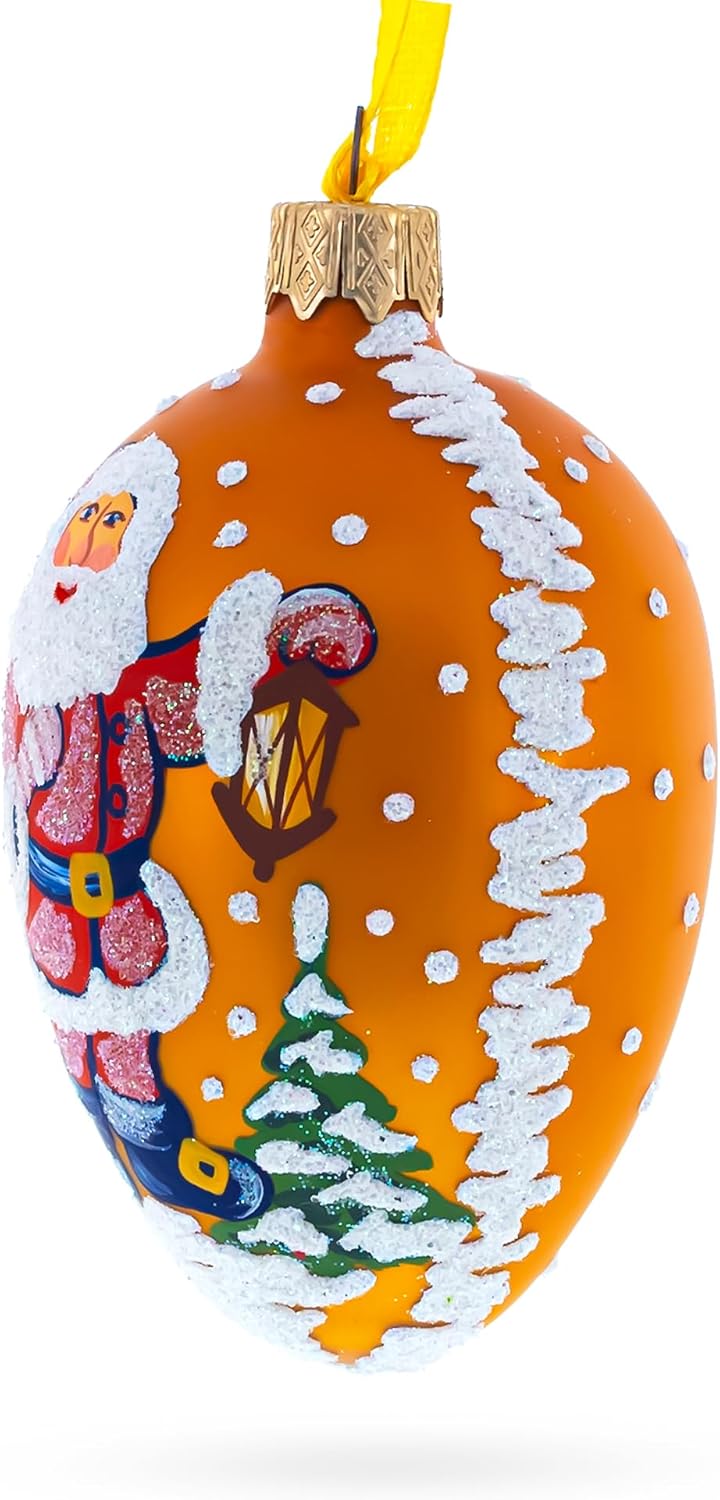 Santa with Lantern Glass Christmas Ornament 4 Inches - Image 2