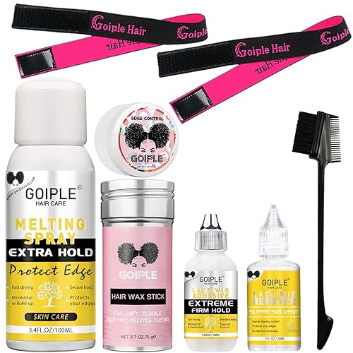 Pegamento de encaje para pelucas de encaje frontal, pegamento de peluca de encaje impermeable con herramientas y spray de fusión de encaje en barra