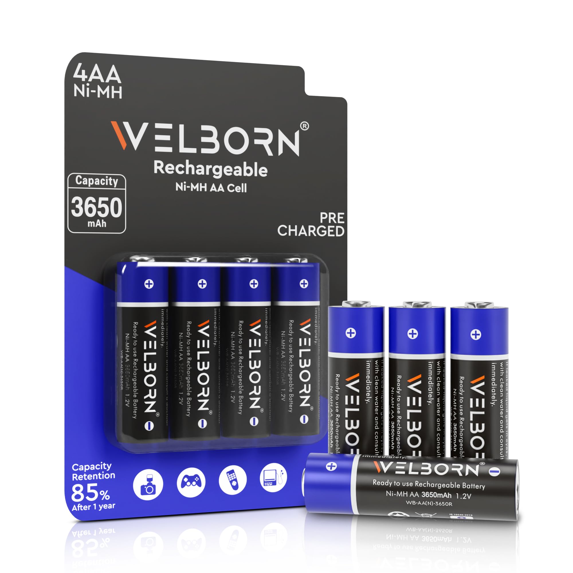 Welborn AA Rechargeable Ni-MH Batteries 3650 mAh | 1.2V Ultra High Power for Mid to High Drain Devices | Pack of 4-image-26