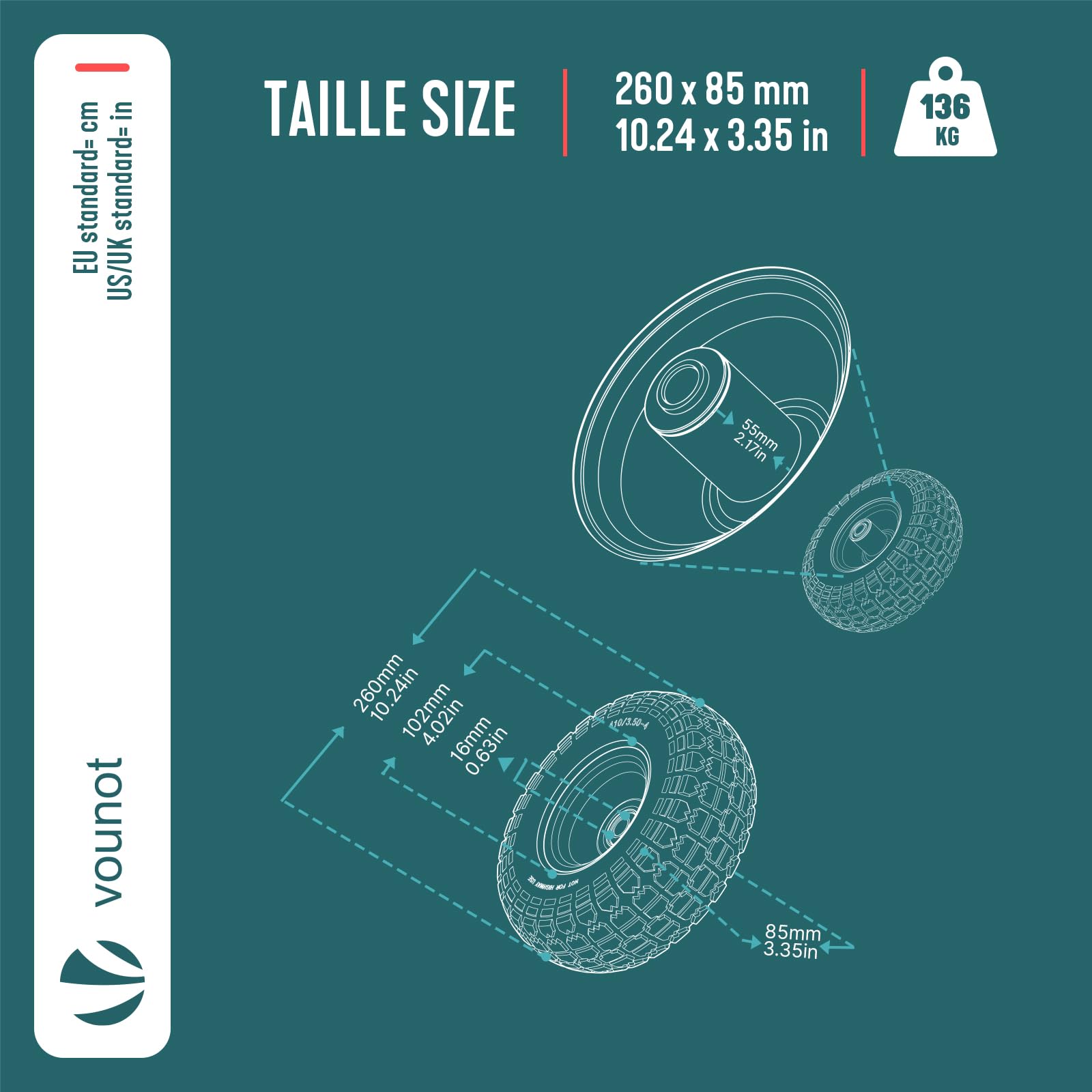 VOUNOT® Lot de 4 Roue Increvable 3.5-4 en PU Roue de Brouette 260x85mm Alésage de 16 mm avec Roulements à Billes pour Diable Chariot et Remorque de Jardin Jaune