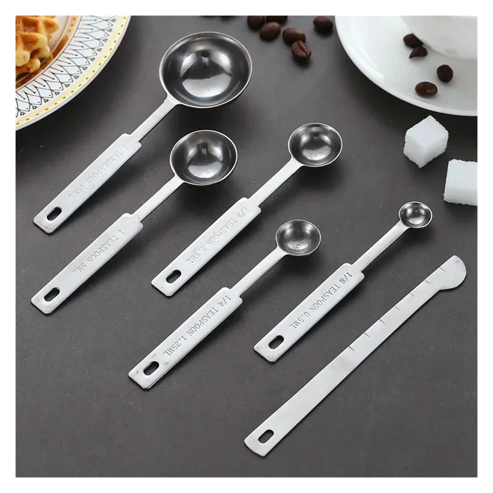 Juego apilable de cucharas medidoras de acero inox para hornear | Escala clara; cucharas profundas y alargadas para café y especias(10PCS Set)