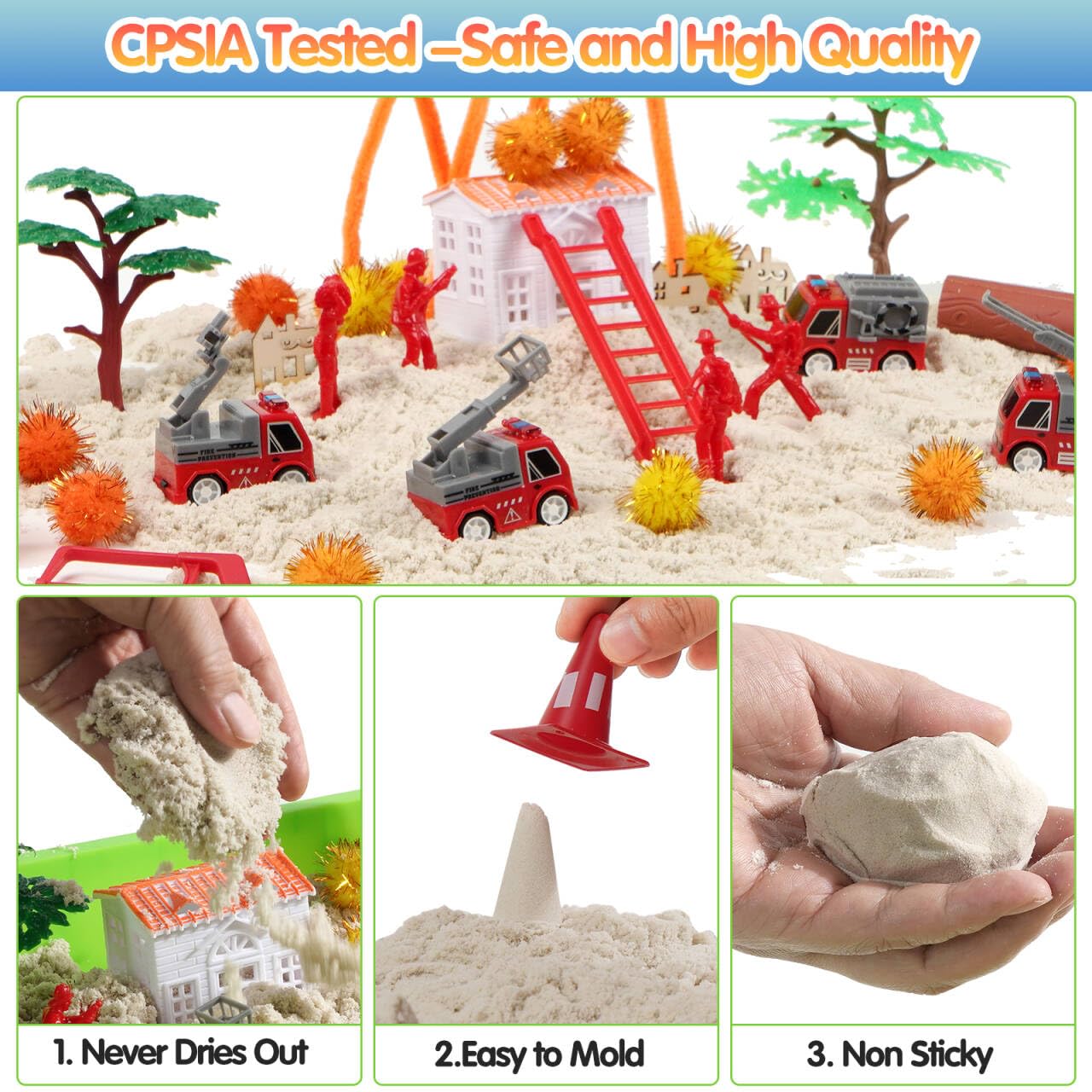 50Pcs Firefighter Sensory Bin,Beach Toys for Toddlers 1-3,Sand Toys with 2.2lbs Play Sand,Sandbox with Lid for Toddlers 1-3,Toy for 3 4 5 6 7 Year Old Boys Girls,Gift for Kids Age 3-7