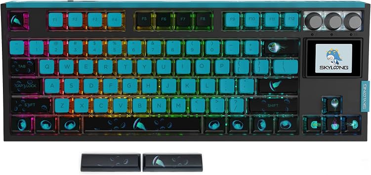MOLGRIA SKYLOONG GK87 Jellyfish Pudding Keycaps RGB Backlit Gaming Keyboard, Hot Swappable Red Machinery Switches, Triple-Mold Connection with Knobs and LCD Display Mechanical Keyboard