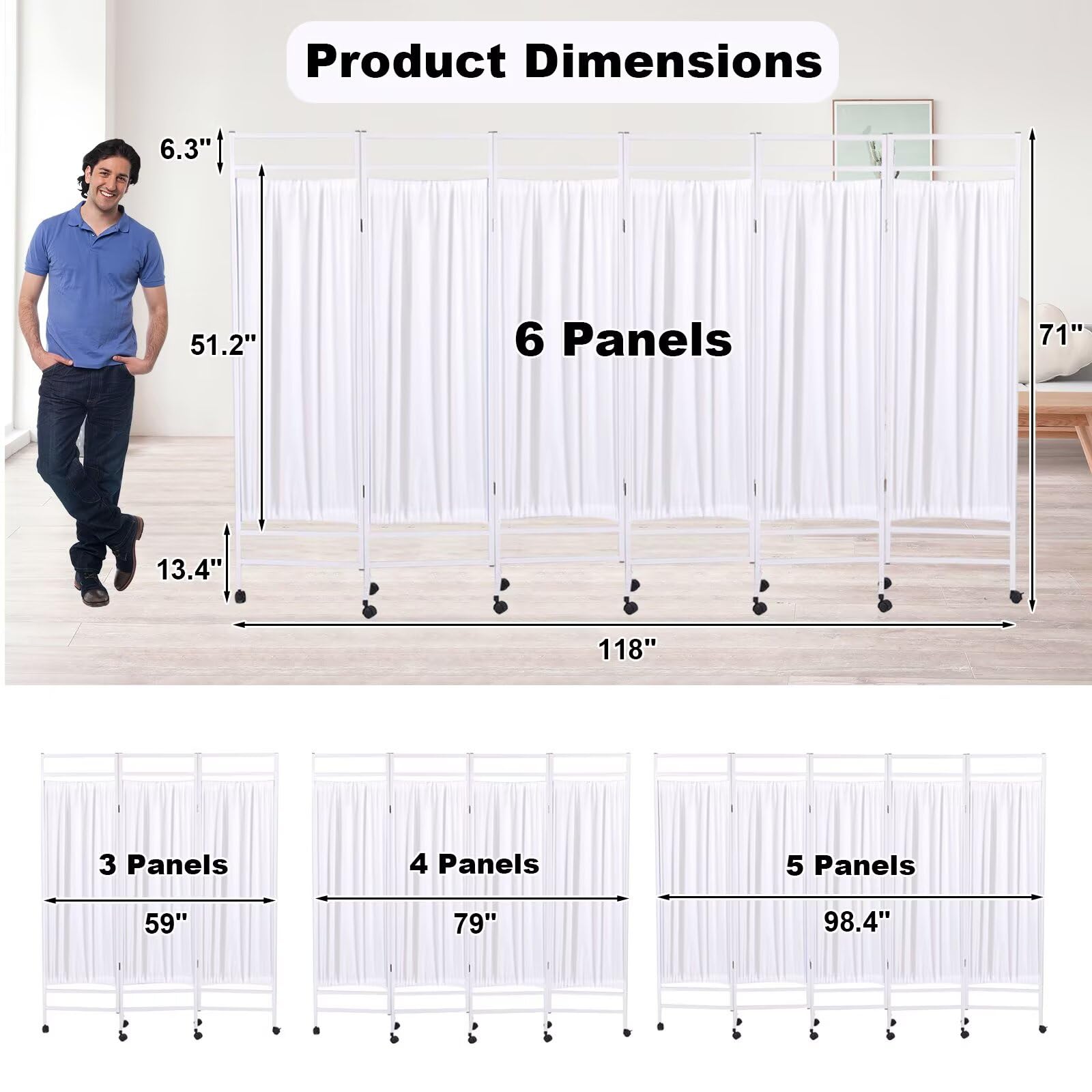 Medical Privacy Screen on Wheels, Foldable Medical Room Divider with Lockable casters, Waterproof Nylon Panel, Portable Privacy Screen for Room, Easy to Clean (White 3 Panels)