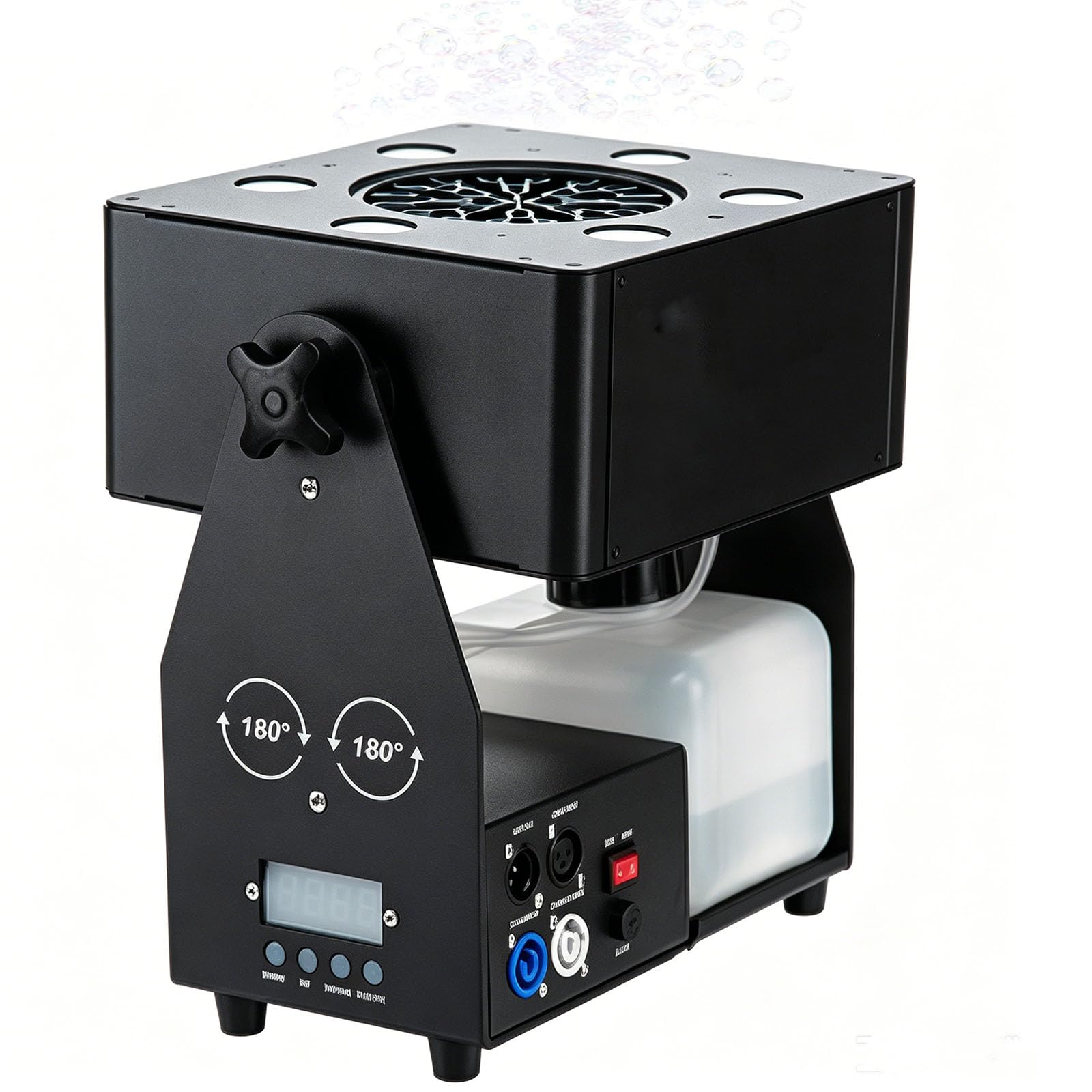 Seifenblasenmaschine 90 W tragbar mit LED-Licht und Fernbedienung, 1,5 l Kapazität, einstellbarer 180°-Winkel, produziert Blasen bis zu 11 Meter, perfekt für Partys und Veranstaltungen