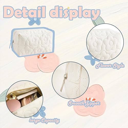 Miniatura 4 de LYDZTION Bolsa de maquillaje floral suave acolchada para mujer, bolsa de cosméticos pequeña de flores, bolsa de maquillaje de artículos esenciales
