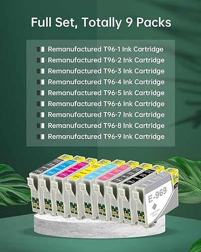 Miniatura 2 de Cartucho de tinta 96 remanufacturado de repuesto para T096 compatible con impresoras de tinta Stylus Photo R2880 (paquete de 9 T0961 T0962 T0963