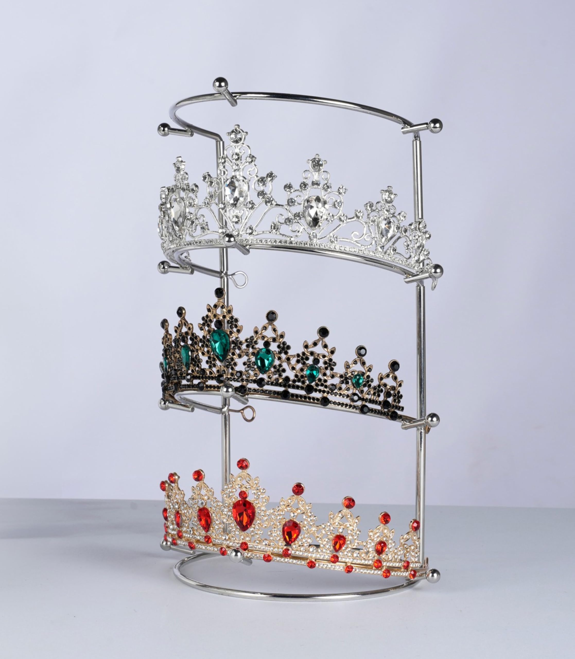 JINYEAH Crown Display 4-Tier Crown Holder Tiara Display Headband Holder Sliver Crown Storage Organizer Jewelry Holder for Women Girls Wedding Home Shop Store Sliver