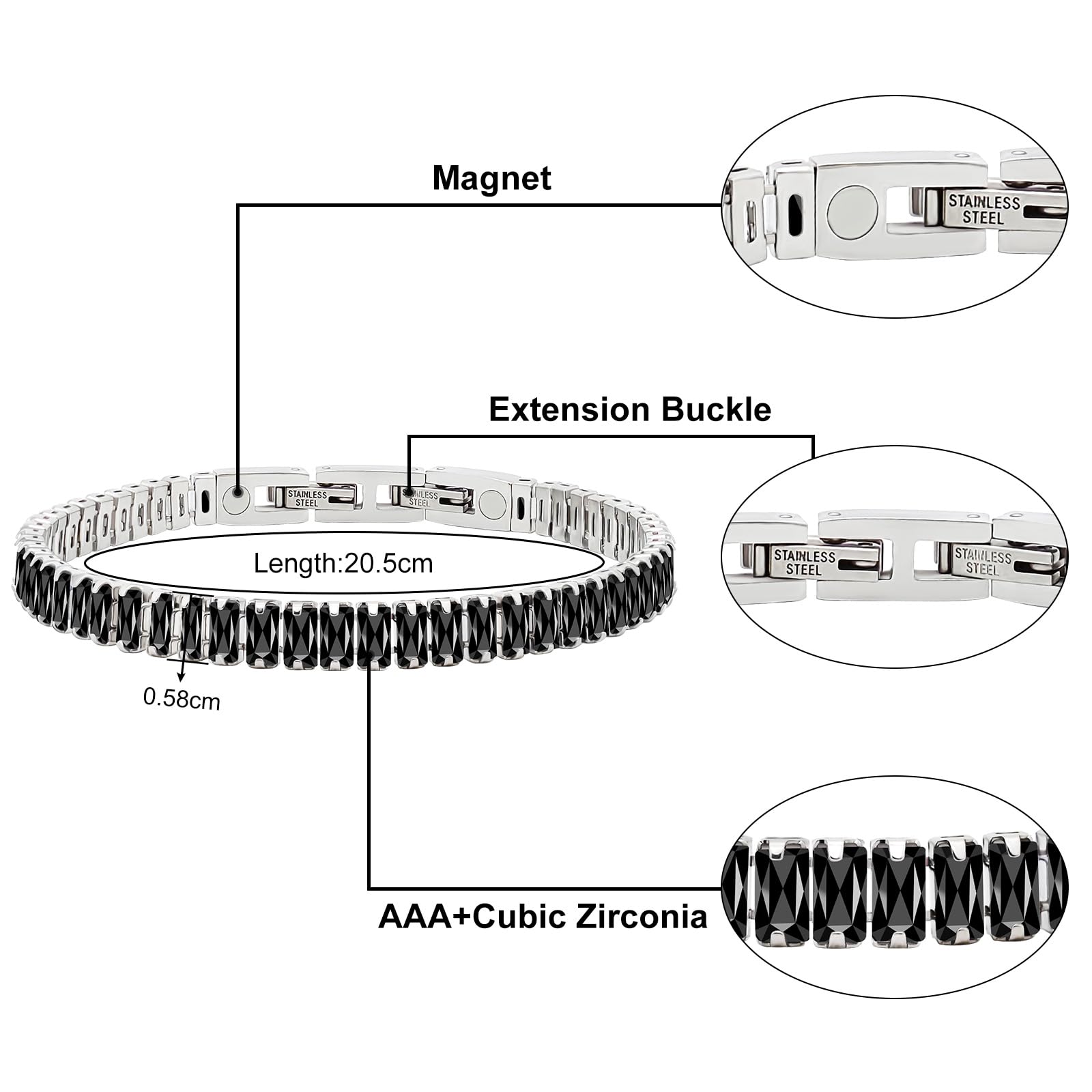 JEROOT Pulseras Magneticas, Mujer Pulseras Magneticas Terapia Acero Inoxidable, Negro B