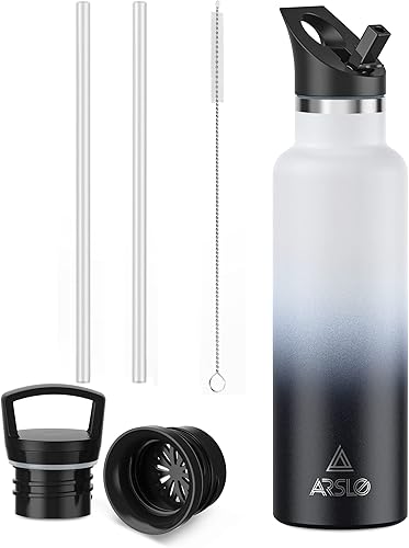 Miniatura 1 de Botella de agua de acero inoxidable con popote  Botella de agua aislada para deportes, gimnasio, escuela, viajes, adultos y niños  Mantiene el frío