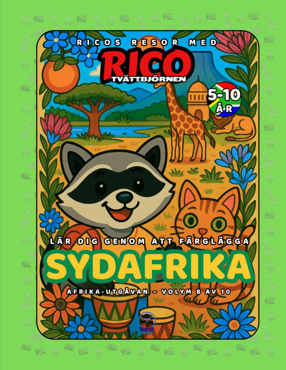 Sydafrika – Målarbok för barn (5–10 år) | Ricos Resor – Afrika Vol. 8