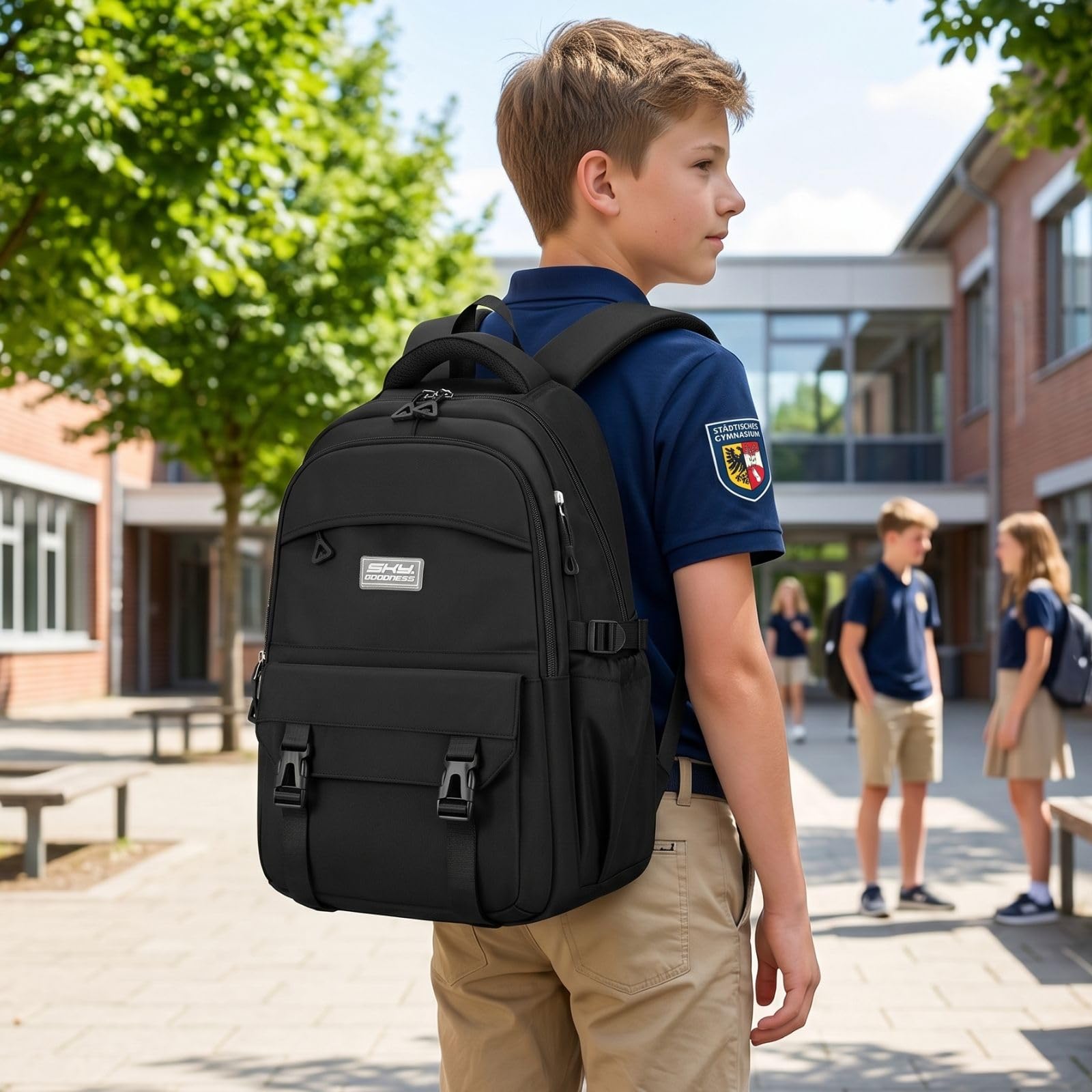 JANSBEN Mochila Escolar Impermeable para Niñas y Niños, Mochila Escolar con Múltiples Compartimentos para Escuela y Viajes, Mochila Cómoda Ideal para Adolescentes Negra