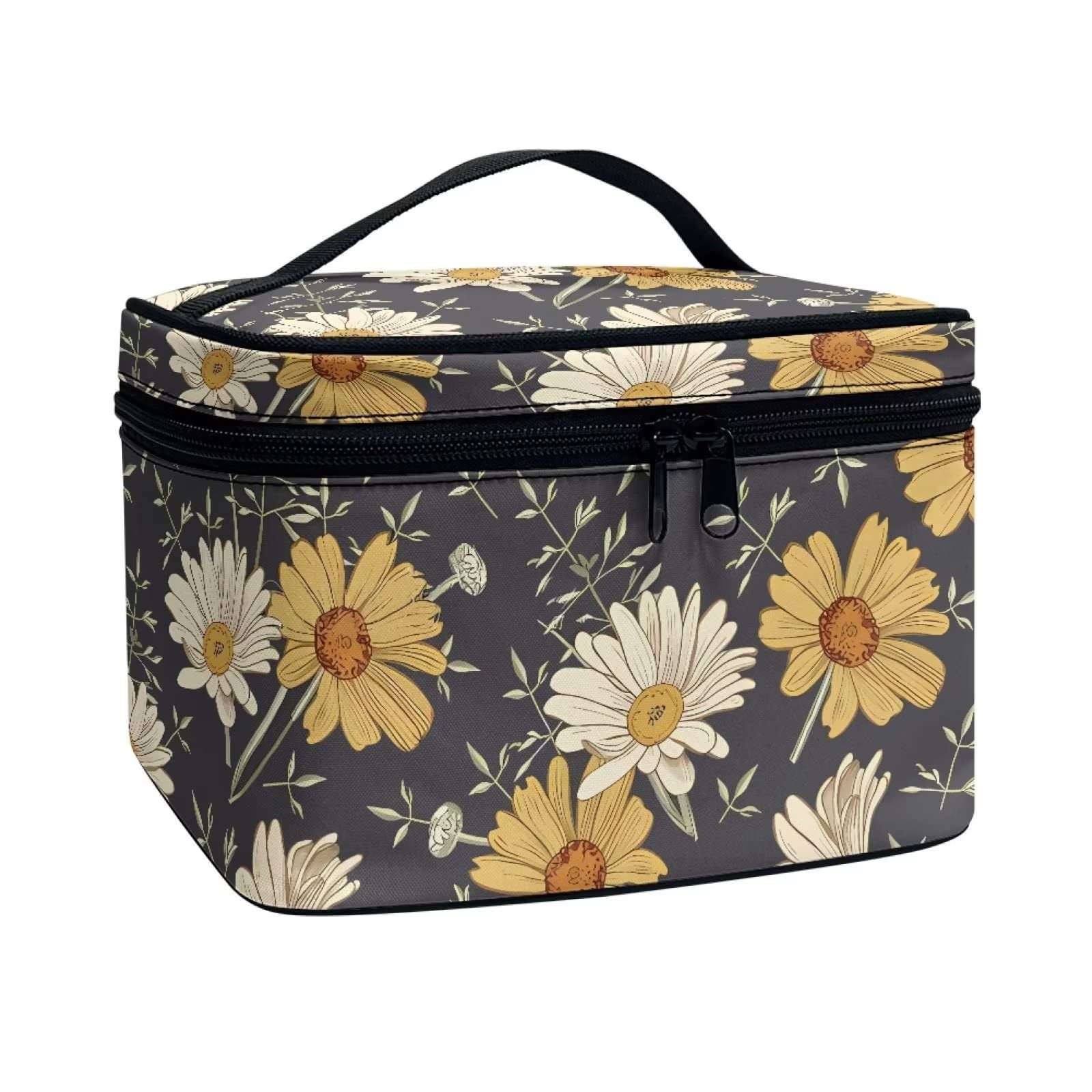 Drydeepin Cottagecore forest Daisy Flower Pattern Travel Makeup Bag for Women,Multifuntional Makeup Organizer,Large Capacity Cosmetic Bag,Toiletry Bag