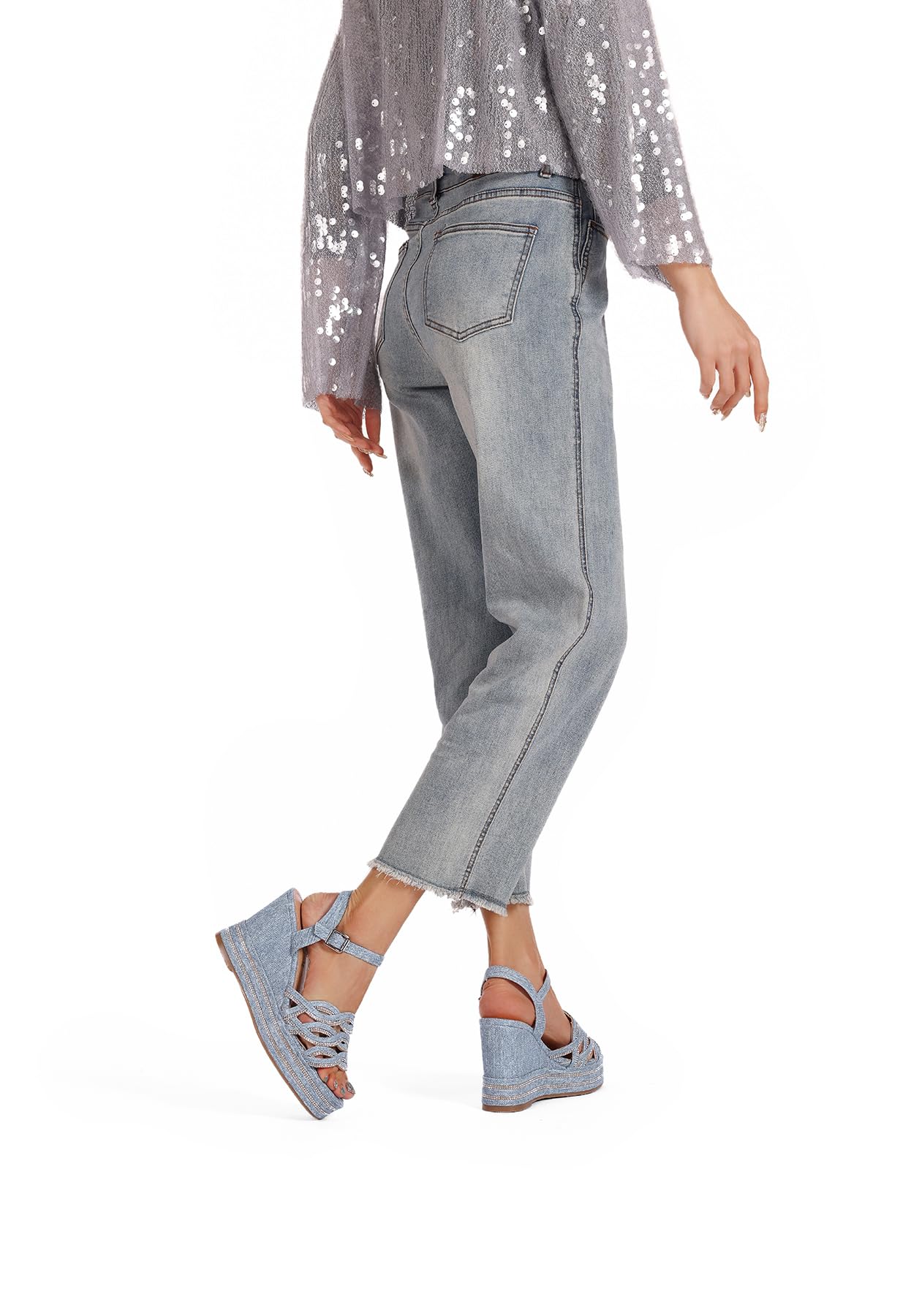 QUEEN HELENA Zeppe con Strass Sandali Alti con Cinturino Donna ZM9915