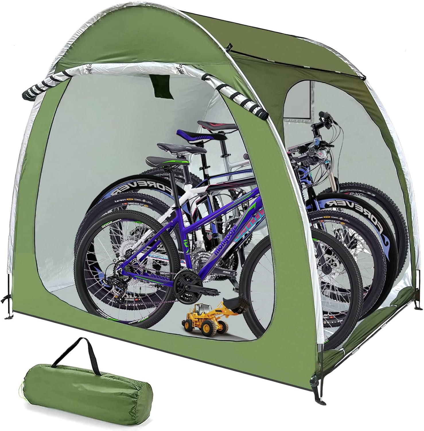 Large Bike Storage Shed Tent,Portable Bike Bicycle Motorcycle Tent Waterproof Garden Storage Cover Heavy Duty Double-Sided Opening Tricycle Motorcycle Storage Tent for Outdoor Camping Hiking (Green)