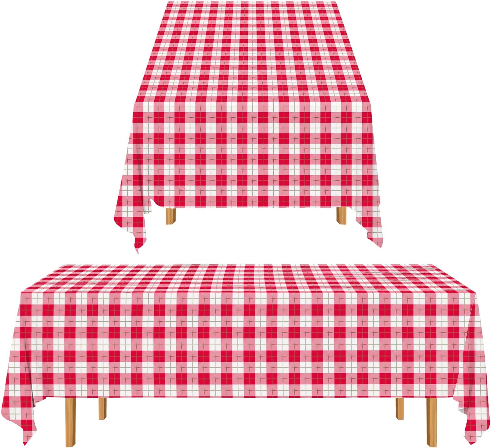 Gatherfun 3PCS Red White Gingham Rectangular Waterproof Tablecloth 54X108Inch Disposable Plastic Table Cover with Gold Stamping for Easter Picnic Barbecue Kitchen Holiday Birthday Party
