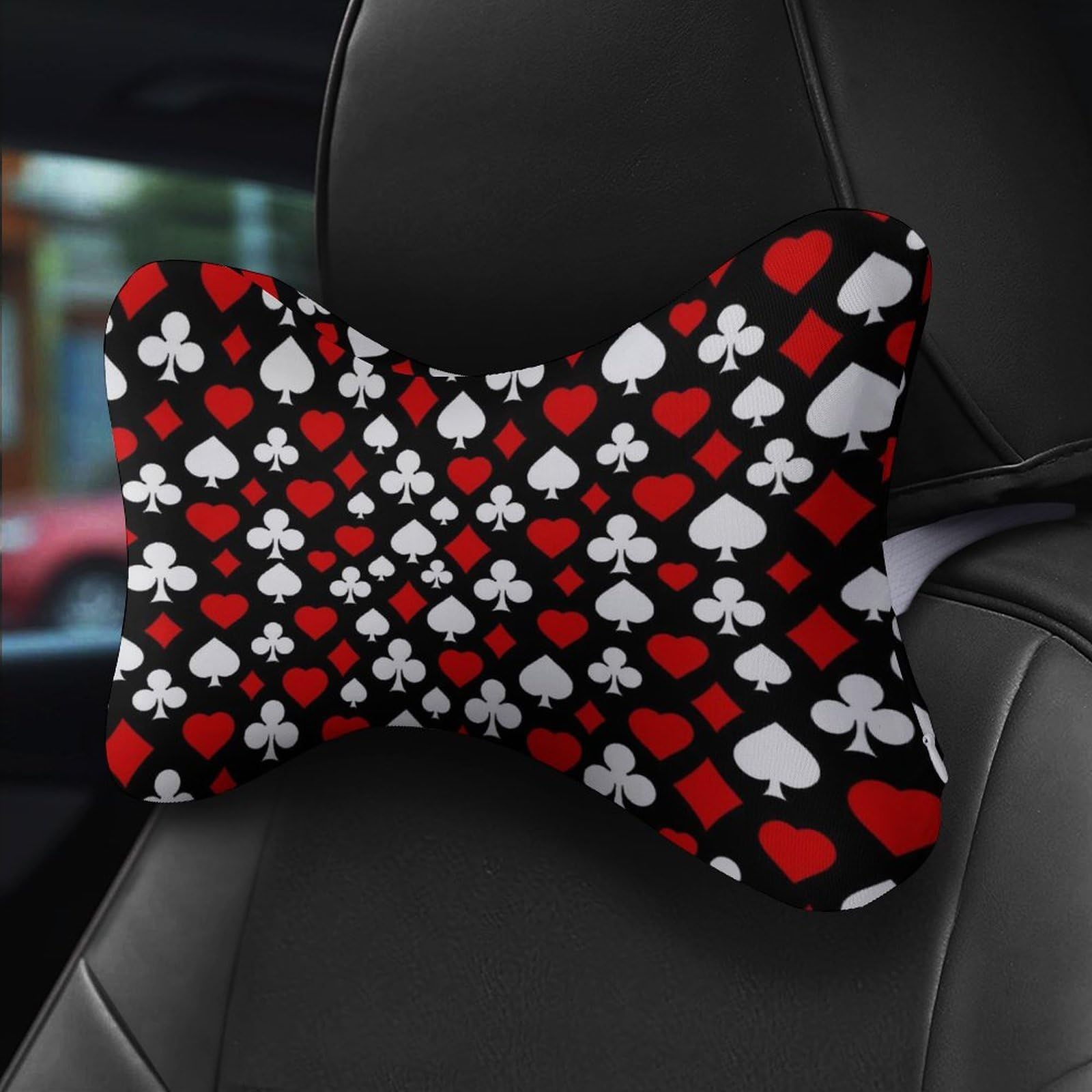 SMAZDFXX Playing Poker Card Suit Car Neck Pillow Set of 2 Car Seat Head Support Cushion Bone Pillows with Elastic Strap
