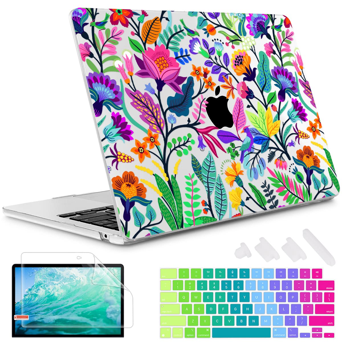 May Chen Compatible with MacBook Air 13.6 Inch Case 2024 2023 2022 Model A3113 M3 A2681 M2 Chip, Plastic Hard Shell Case for MacBook Air 13.6" with Liquid Retina Display,Bright Colorful Flowers