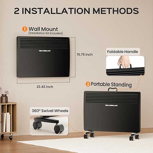 Miniatura 7 de Calentador de espacio de convección de 1500 W para dormitorio, sala de estar y oficina, calentador de espacio de convección con termostato,