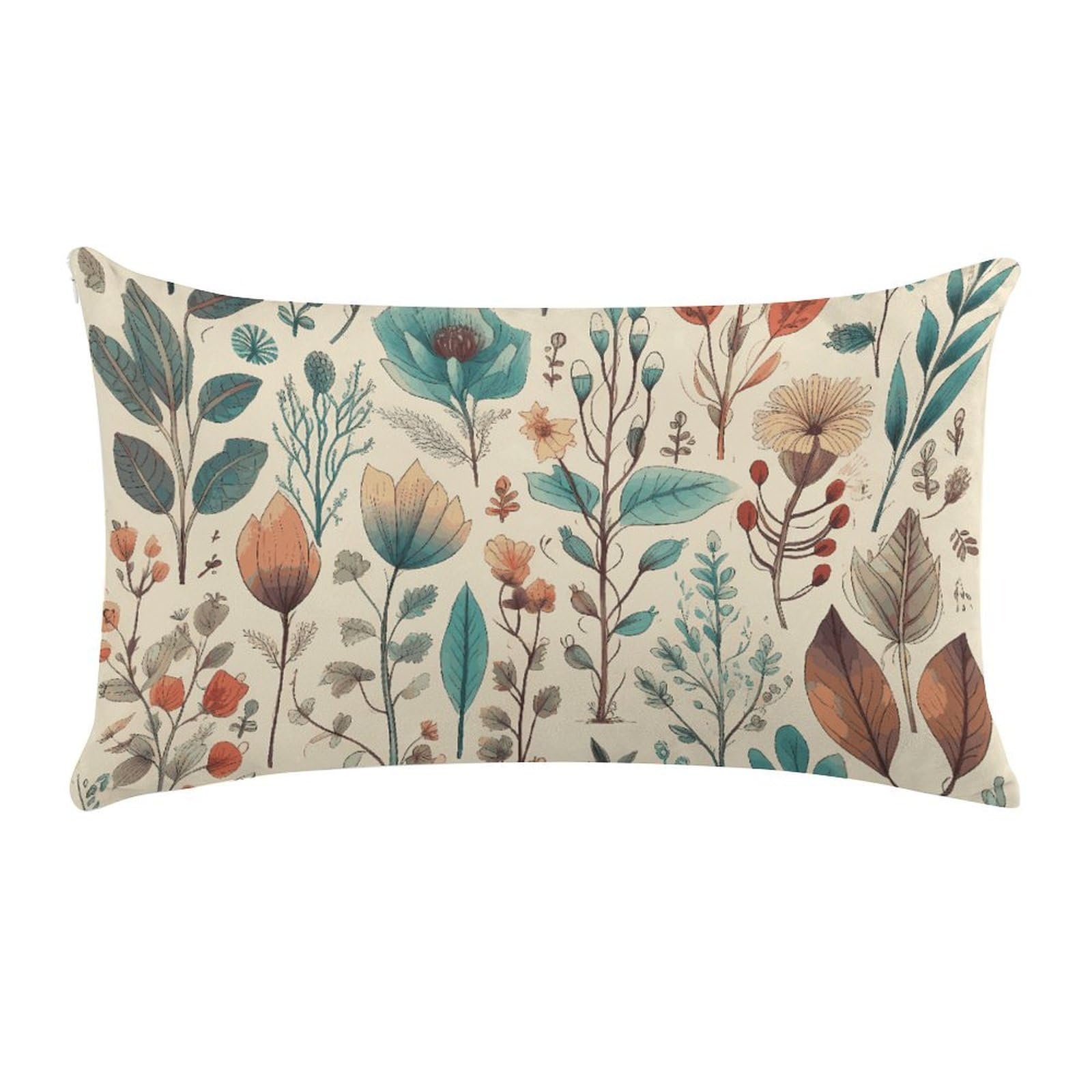 Flowers and Leaves Pillow Cases for Sofa, Super Soft Plush Pillow Cover with Zipper, Luxury Cozy Pillow Shams for All Seasons, Lightweight Pillowcases for Bedroom, 12" X 20"