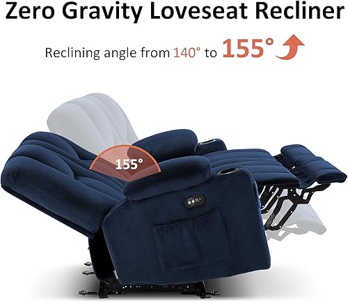 Miniatura 4 de MCombo Zero Gravity 3 Seater Power Reclining Sofa with Console, Heat and Vibration Massage, Recliner Couch for Living Room, Fabric 6035SET (Navy