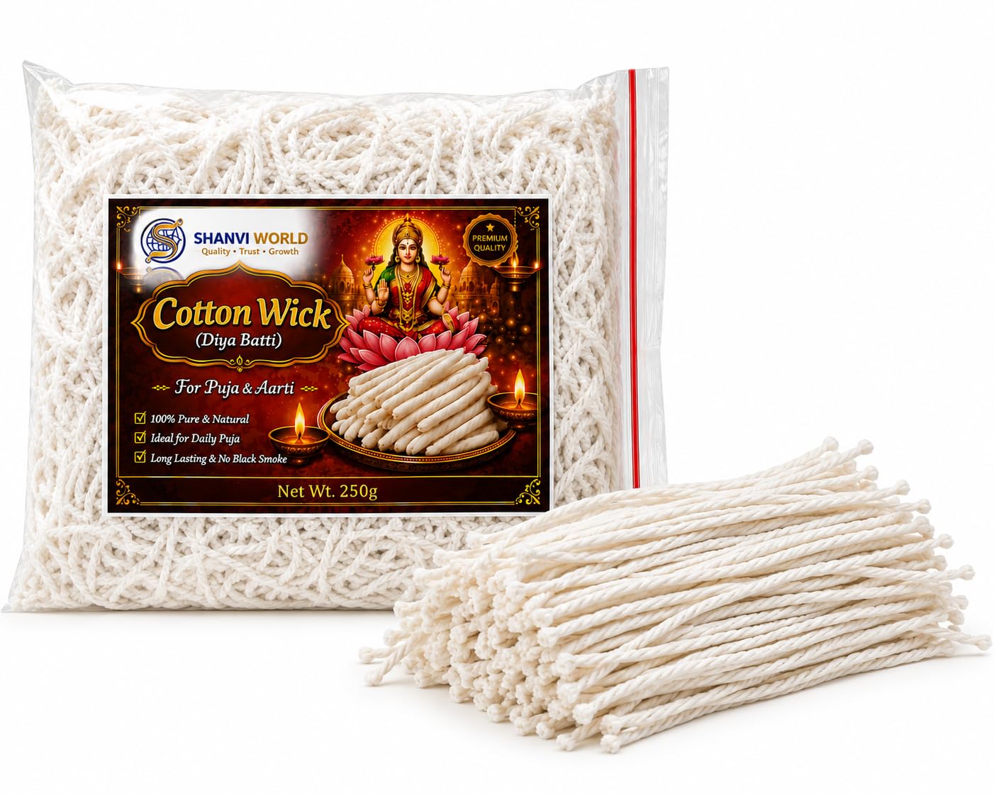 100% Pure Cotton Wick Diya Batti, White, 12 cm, 250g (1500 Pcs), Long Lambi Batti for Puja, Aarti and Oil Lamps | 100% Pure Cotton Wick Diya Batti-image-37