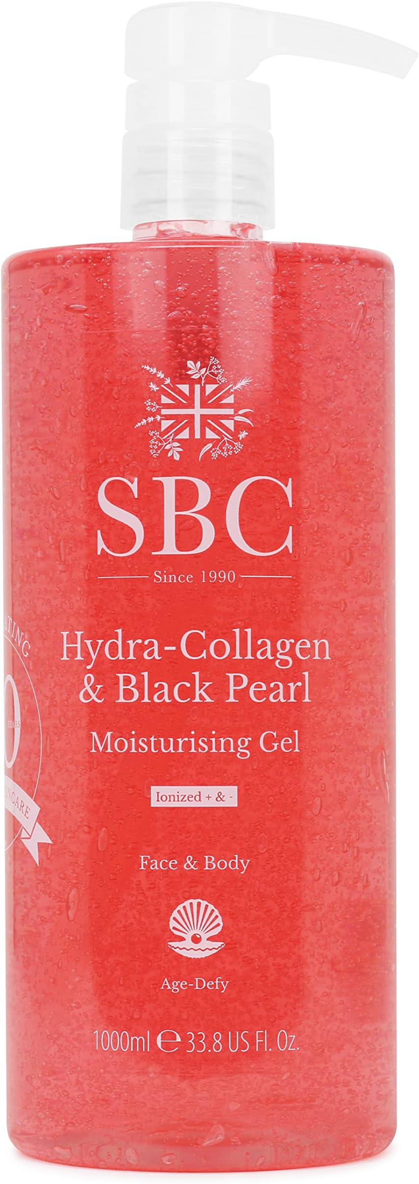 SBC Skincare Hydra-Collagen & Black Pearl Moisturising Gel - 1000ml | Anti-Ageing Collagen Gel | Oil-Free Lightweight Face And Body Moisturiser | Collagen Liquid