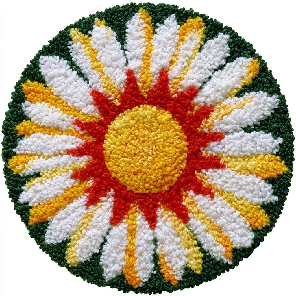 Ambattery Latch Hook Rug Kits-D Round Shape Latch Hook Kits Rug,Daisy Flowers