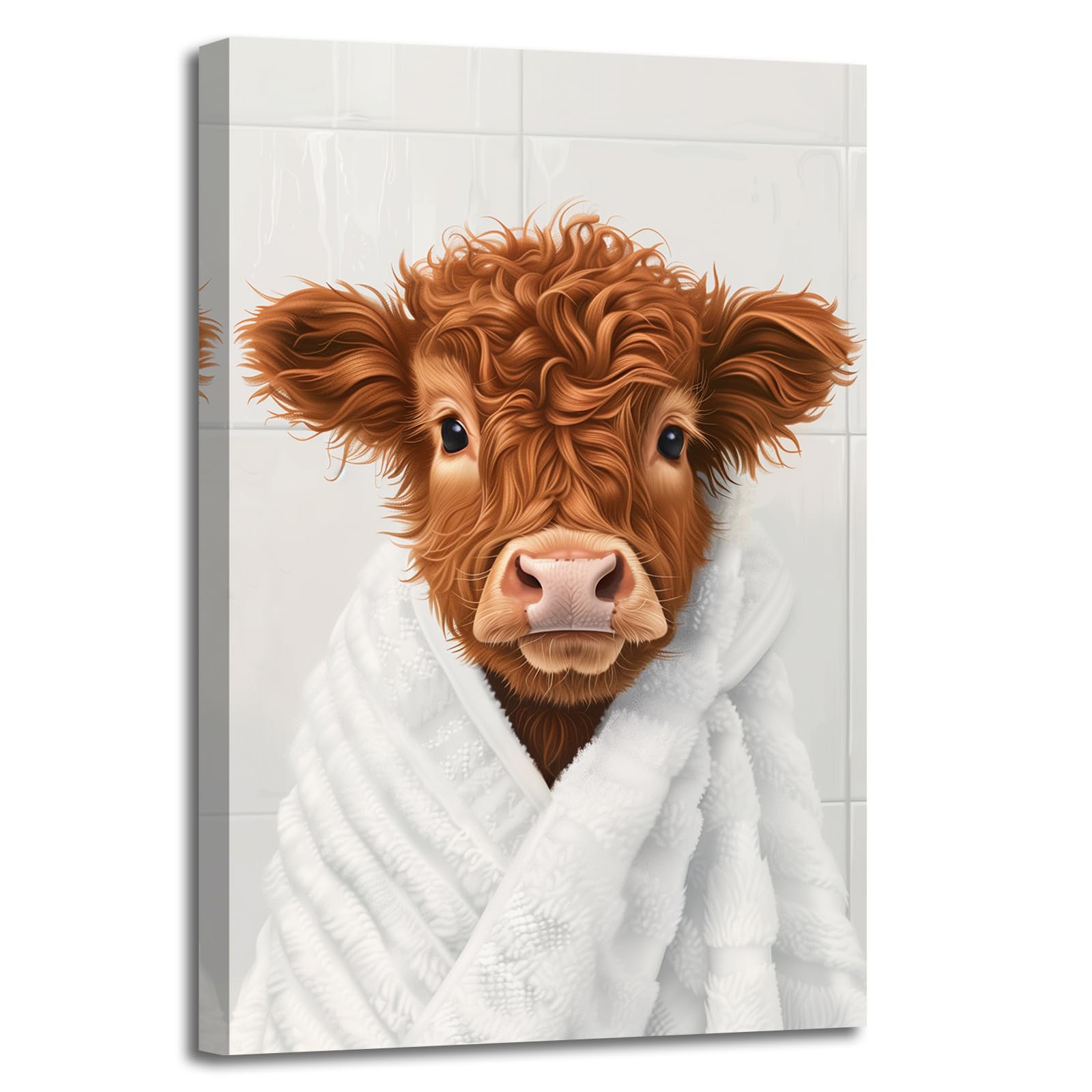 ZXHYWYM Funny Highland Cow Bathroom Decor Cute Cow in Toilet Poster Prints Brown Cow Wall Art Bathrobe Cow Canvas Rustic Farmhouse Decor Framed (White, (40.00 x 60.00 cms))