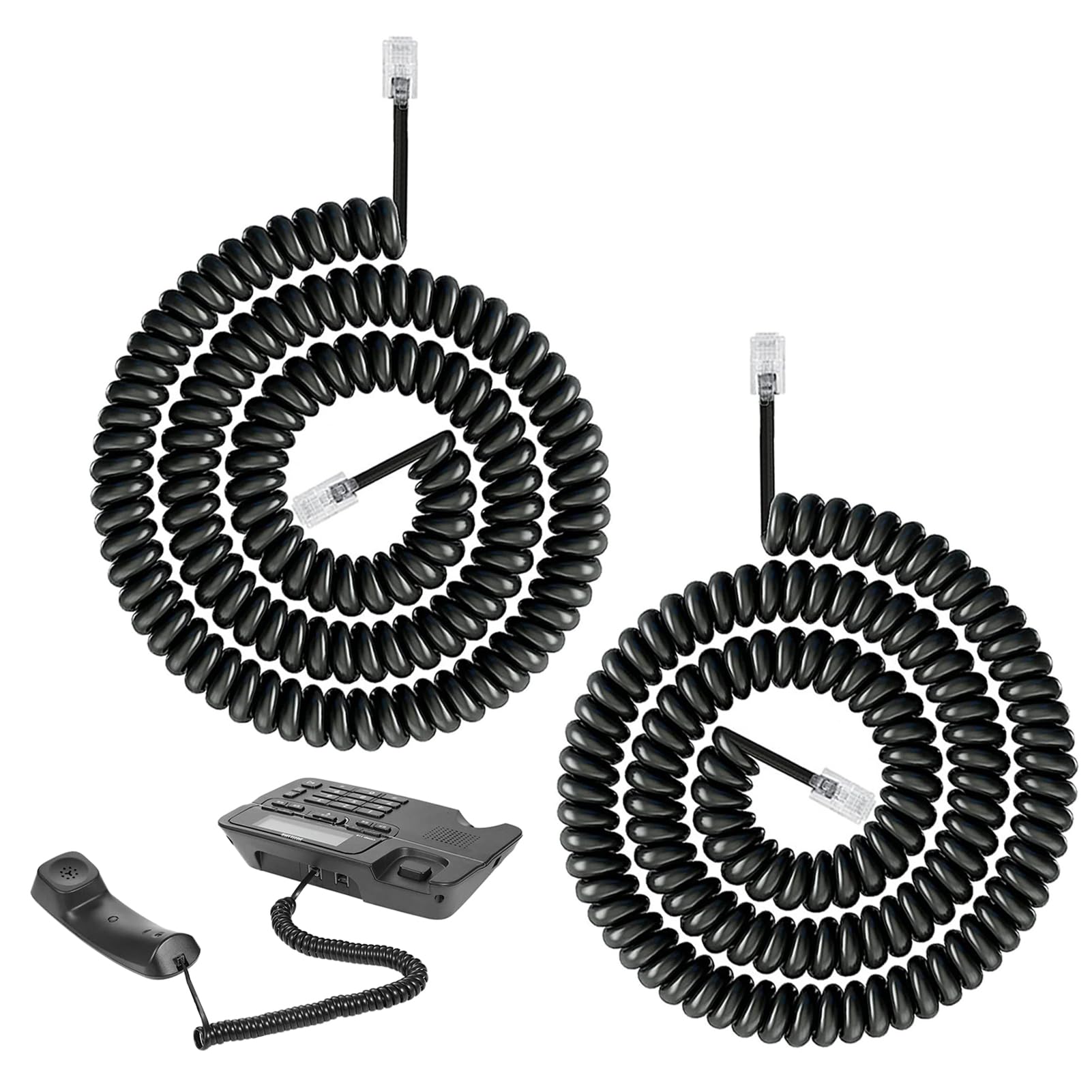 Telephone Handset Cable, 2 Pack Replacement RJ9 4P4C Curly Cord, Coiled Length 1.2 to 10 Ft Uncoiled, Landline Phone Handset Cable for Family Telephone Accessory