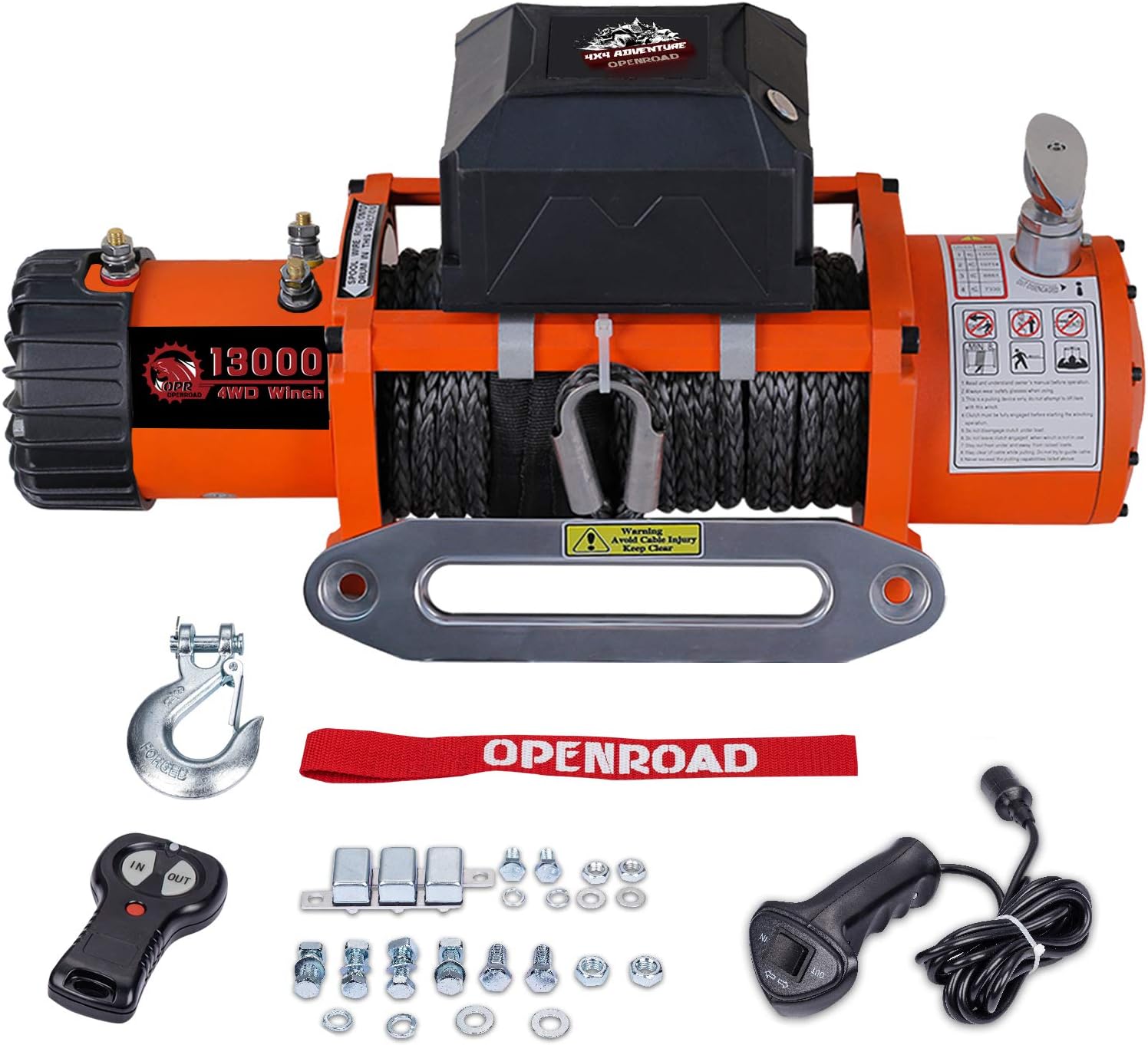 Review OPENROAD 13000 lb Winch with Rope,12V Electric Winch with Yellow Synthetic Rope Come with Waterproof Control Box, Wireless Remote Control and Power Off Protector,4WD Recovery Winch Kit