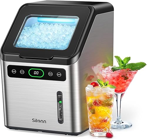 Miniatura 11 de Silonn - Máquina de pepitas de hielo de sobremesa, máquina de hielo de guijarro con hielo suave y masticable, máquina de hielo de un solo clic con